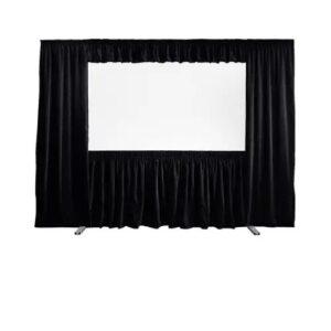 Projection screen with black velour dress kit surround, as set up for ballroom events