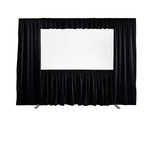 Projection screen with black velour dress kit surround, as set up for ballroom events